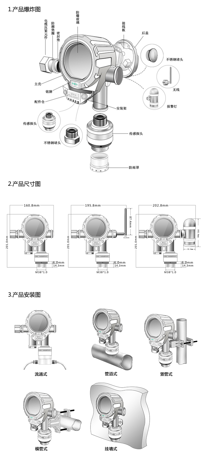 機氣貓固定安裝式1-硫代丁醇濃度報警器型網(wǎng)絡(luò)版尺寸與安裝圖